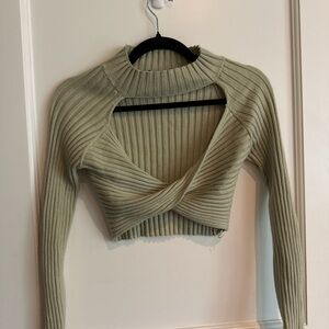 Princess Polly green cropped, cut out knit top
